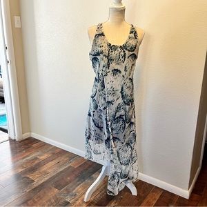 Elegant Blue Patterned Women's Dress - 
Size 6
